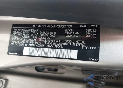 2013 Volvo Xc60 T6 z USA, uszkodzony, nr VIN YV4902DZ7D2445662